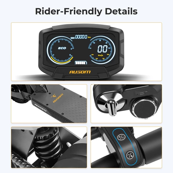 Ausom L1 Max elektromos roller, 1000W motor, 48V 20,8Ah akku, 90 km hatótáv, 50 km/h, 10" kerék, dupla tárcsafék, NFC-zár, rugós felfüggesztés