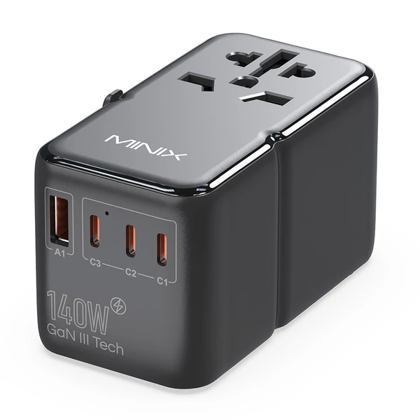 MINIX TP140 140W univerzális utazó adapter, 3 USB-C, 1 USB-A töltővel