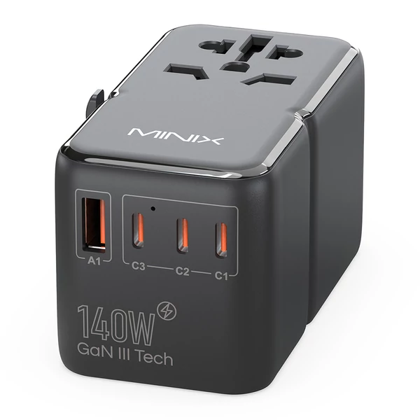 MINIX TP140 140W univerzális utazó adapter, 3 USB-C, 1 USB-A töltővel
