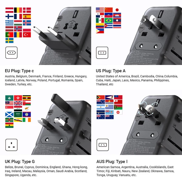 MINIX TP140 140W univerzális utazó adapter, 3 USB-C, 1 USB-A töltővel