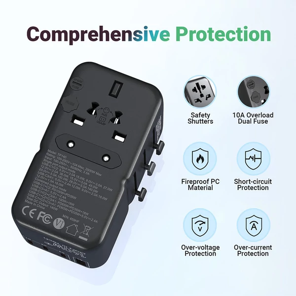 MINIX TP140 140W univerzális utazó adapter, 3 USB-C, 1 USB-A töltővel