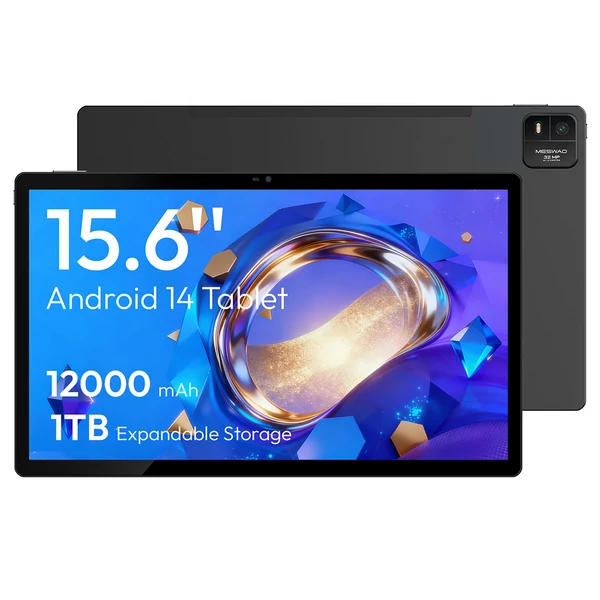 MESWAO B3 Tablet 15,6" IPS, Helio G99, 6/128GB, Android 14, WiFi5 BT5.0, 12000mAh, 32+5MP kamera, 4 hangszóró - szürke