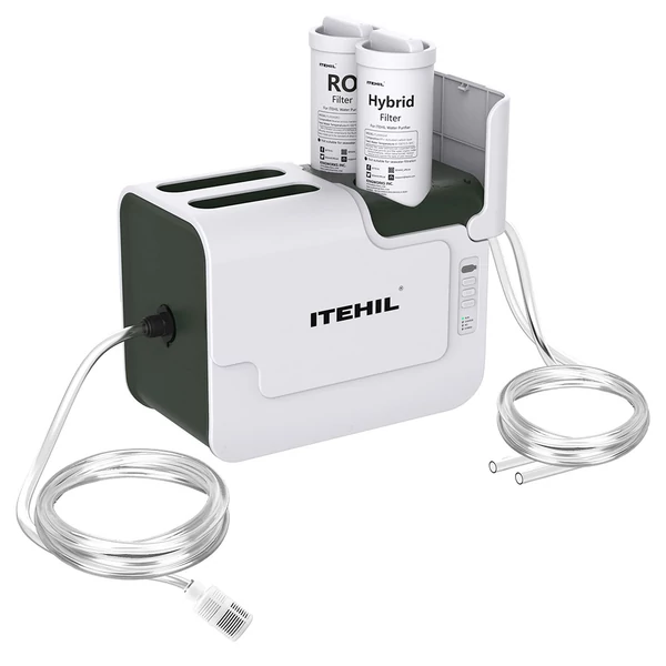 ITEHIL hordozható víztisztító RO hibrid szűrővel, 500ml/p, 9 liter/óra, 0,0001μm, dupla akku, hosszú élettartam