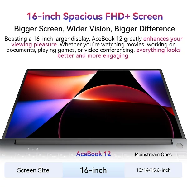 Blackview Acebook 12 laptop, 16" IPS, Intel i5, 16GB RAM, 512GB SSD, WiFi, Bluetooth, Type-C, HDMI, hosszú üzemidő