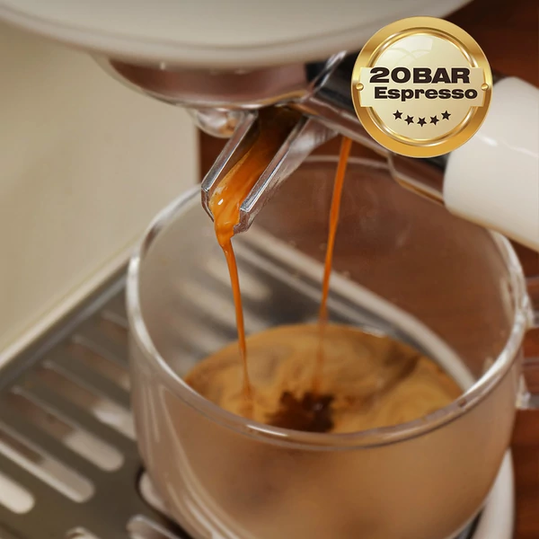 HiBREW H10B félautomata presszókávéfőző, 20 bar, állítható hőmérséklet, 51mm portaszűrő, 1,3L víztartály - bézs