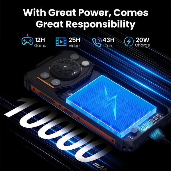 FOSSiBOT F110 Pro 5G Strapabíró Okostelefon, 20GB RAM, 128GB ROM, 6,75" HD+ kijelző, 10000mAh, 50MP AI Kamera, NFC - Fekete