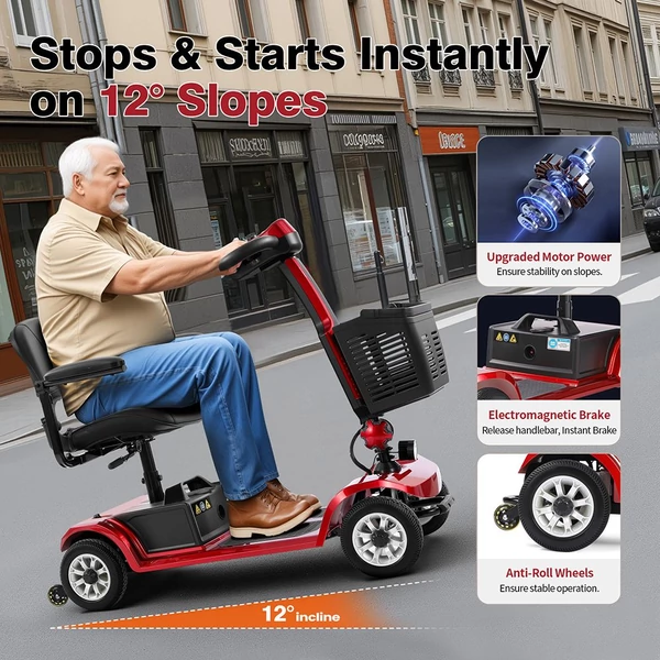 Unificare Unagi négykerekű elektromos roller, 250W motor, 24V akku, 8” kerék, 6km/h, 20km hatótáv, mágneses fék, 190kg teherbírás - piros