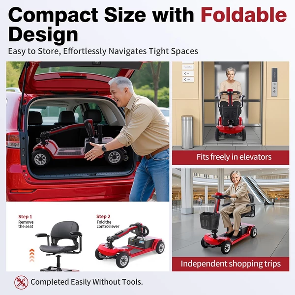 Unificare Unagi négykerekű elektromos roller, 250W motor, 24V akku, 8” kerék, 6km/h, 20km hatótáv, mágneses fék, 190kg teherbírás - piros
