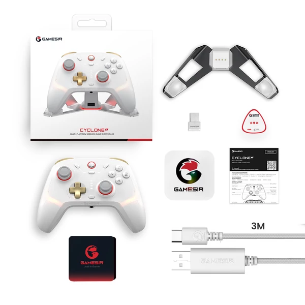 GameSir Cyclone 2 kontroller töltő dokkolóval, PC/Android/iOS/Switch kompatibilis, tri-mód, RGB, Bundle Edition - Fehér