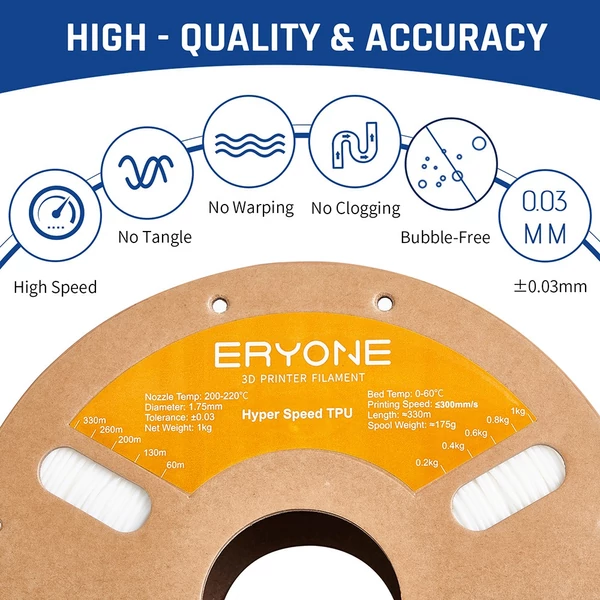 ERYONE Nagysebességű TPU Filament 1kg 3D nyomtatóhoz - Fehér 