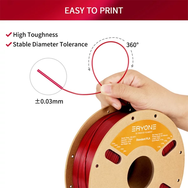 ERYONE Standard PLA Filament 1kg – Rózsa Piros 3D Nyomtató Szál, Magas Minőség, Jó Áramlás