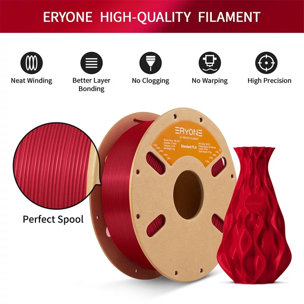 ERYONE Standard PLA Filament 1kg – Rózsa Piros 3D Nyomtató Szál, Magas Minőség, Jó Áramlás