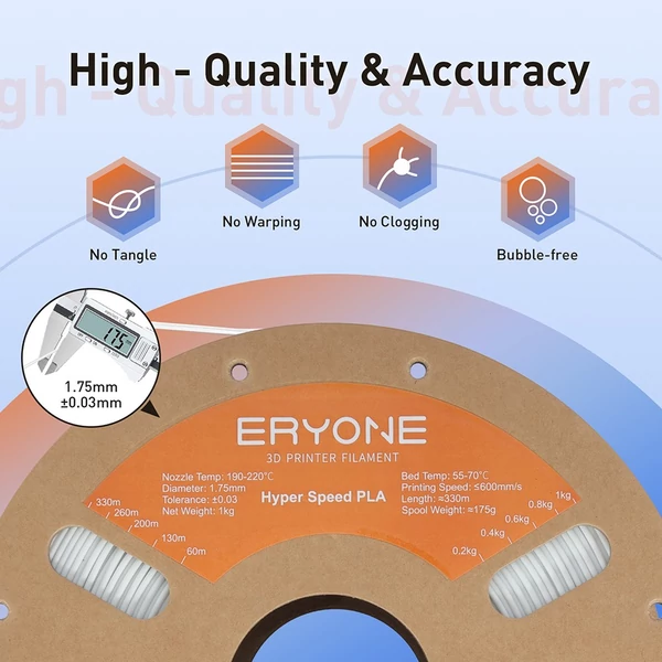 ERYONE nagy sebességű Standard PLA filament 1kg - fehér