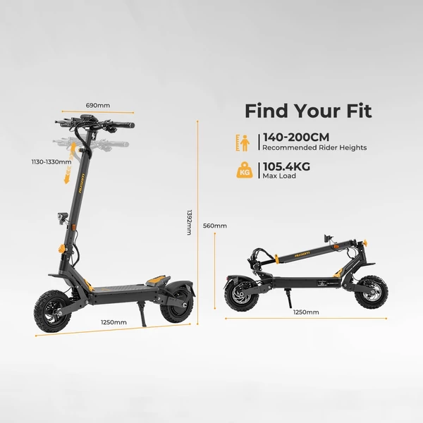 Ausom L1 elektromos roller ABE, 500W motor, 48V 20.8Ah akku, 10" kerék, 20km/h, max 90km hatótáv, tárcsafék, lengőkar felfüggesztés, NFC zár