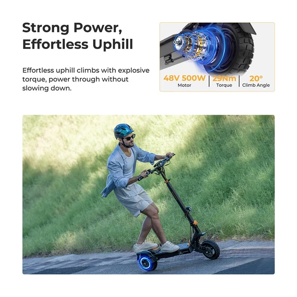 Ausom L1 elektromos roller ABE, 500W motor, 48V 20.8Ah akku, 10" kerék, 20km/h, max 90km hatótáv, tárcsafék, lengőkar felfüggesztés, NFC zár