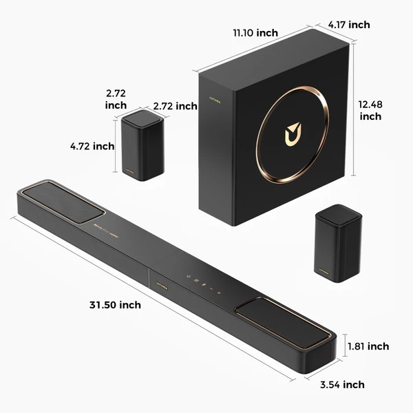 Ultimea Skywave F40 5.1.2 soundbar, Dolby Atmos, 400W, Bluetooth 5.4, vezeték nélküli mélynyomó, app vezérlés, házimozihoz
