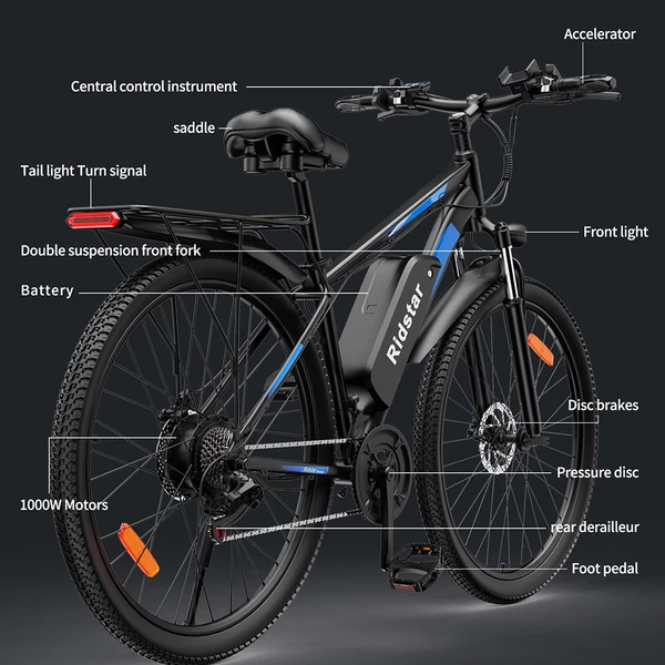 Ridstar S29 Pro elektromos kerékpár 1000W, 48V 21Ah akkumulátor, 29” kerék, 48 km/h, 90 km hatótáv, tárcsafék, teleszkóp, Shimano 21 fokozat