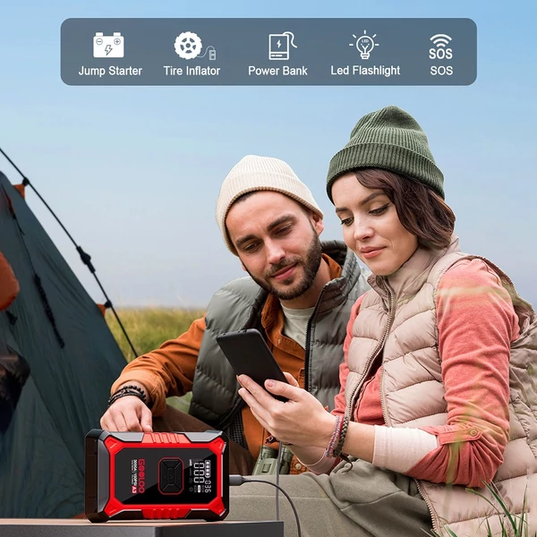 GOOLOO A3 3000A indítássegítő és 150PSI kompresszor (35L/perc). Powerbank és LED kijelző. 9L benzin/6.5L dízel motorokhoz
