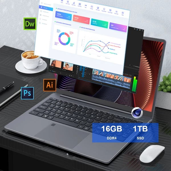 Ninkear A15 Plus laptop, 15.6" FHD, AMD Ryzen 7 5825U, 16GB RAM, 1TB SSD, WiFi 6, ujjlenyomat-olvasó, 5500mAh, Type-C, HDMI, Bluetooth 5.2 - Szürke
