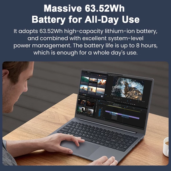 Ninkear A15 Plus laptop, 15.6" FHD, AMD Ryzen 7 5825U, 16GB RAM, 1TB SSD, WiFi 6, ujjlenyomat-olvasó, 5500mAh, Type-C, HDMI, Bluetooth 5.2 - Szürke