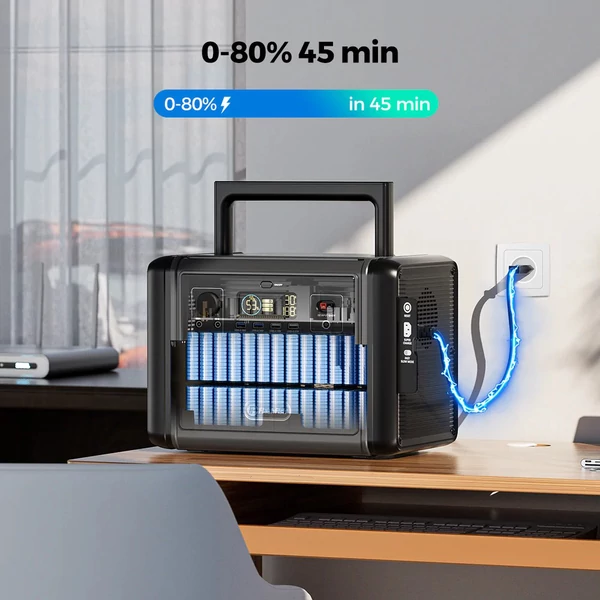Flashfish T1200s hordozható erőmű, 768Wh LiFePO4 akku, 1200W AC (2400W peak), 100W USB-C, 14 port, LED lámpa, kempinghez és vészhelyzetre