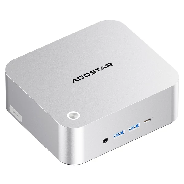 AOOSTAR MACO Mini PC Barebone, AMD Ryzen 7 H255, 8 mag, Quad Display, 2xUSB4, OCuLink, 2.5G LAN, ujjlenyomat-olvasó (RAM és SSD nélkül)