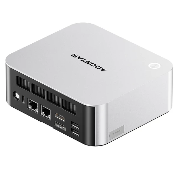 AOOSTAR MACO Mini PC Barebone, AMD Ryzen 7 H255, 8 mag, Quad Display, 2xUSB4, OCuLink, 2.5G LAN, ujjlenyomat-olvasó (RAM és SSD nélkül)