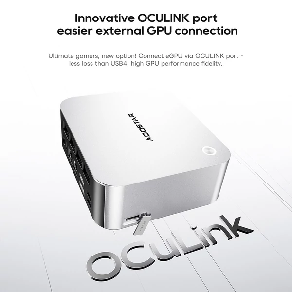 AOOSTAR MACO Mini PC Barebone, AMD Ryzen 7 H255, 8 mag, Quad Display, 2xUSB4, OCuLink, 2.5G LAN, ujjlenyomat-olvasó (RAM és SSD nélkül)