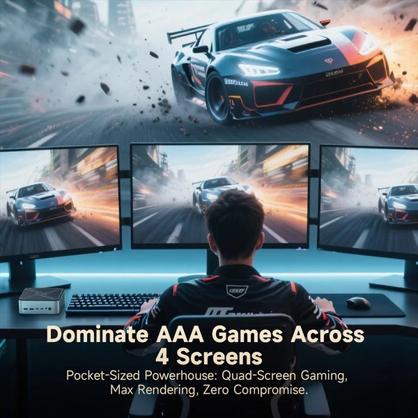 ALLIWAVA GH8 Gaming Mini PC, AMD Ryzen 9 8945HS (max. 5.2GHz), 32GB RAM, 1TB SSD, USB4, WiFi 6E, BT 5.2, Quad Display, 2.5G LAN, 150 kar.