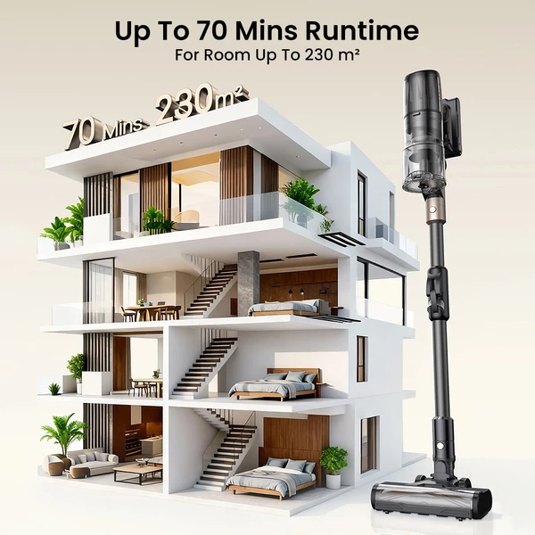 Proscenic P20 OnePass akkumulátoros porszívó 70000 Pa szívóerővel, 70 perc üzemidő, 680 W motor, 180° hajlítható cső, nedves-száraz tisztítás