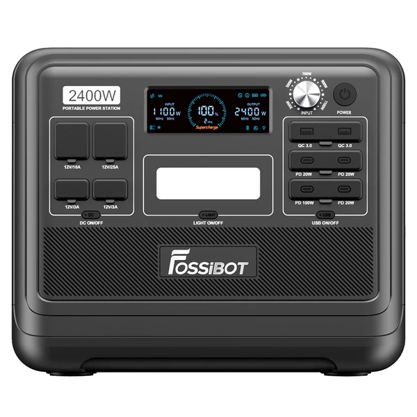 FOSSiBOT F2400 hordozható erőmű + SP200 napelem szett: 2048Wh LiFePO4 akku, 2400W teljesítmény, gyorstöltés, napelemes generátor csomag