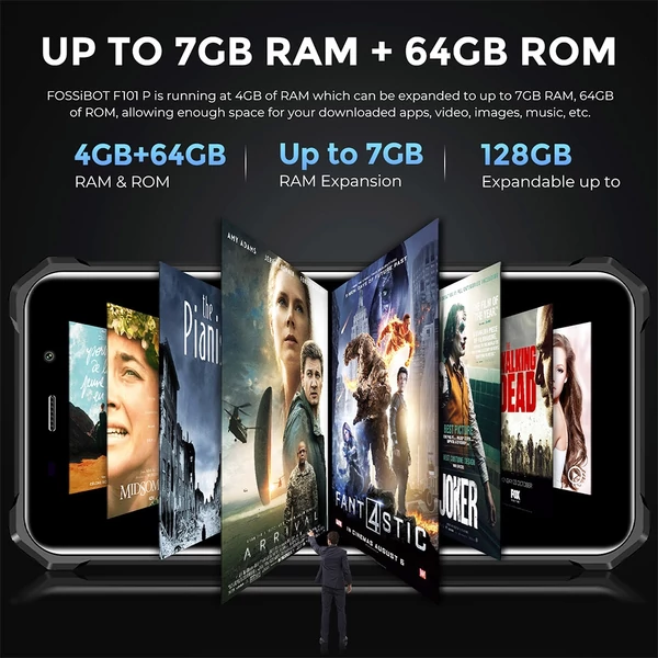 FOSSiBOT F101P ütésálló mobil: 4GB/64GB, 10600mAh akku, 123dB hangszóró, 5.45" HD+, Android 13, Dual SIM - fekete