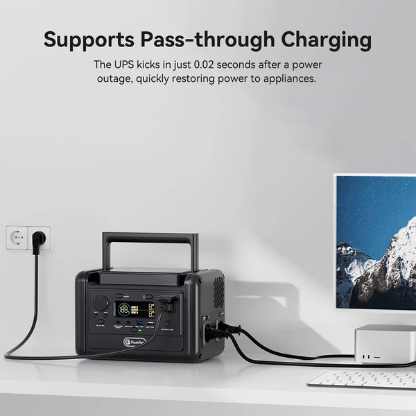 Flashfish T300Pro hordozható erőmű: 230Wh, 300W (600W peak), LiFePO4 akku, tiszta szinuszos AC, 100W PD USB-C, UPS funkció és LED lámpa