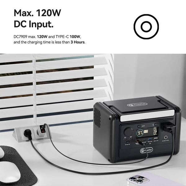 Flashfish T300Pro hordozható erőmű: 230Wh, 300W (600W peak), LiFePO4 akku, tiszta szinuszos AC, 100W PD USB-C, UPS funkció és LED lámpa