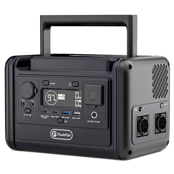 Flashfish T300Pro hordozható erőmű: 230Wh, 300W (600W peak), LiFePO4 akku, tiszta szinuszos AC, 100W PD USB-C, UPS funkció és LED lámpa