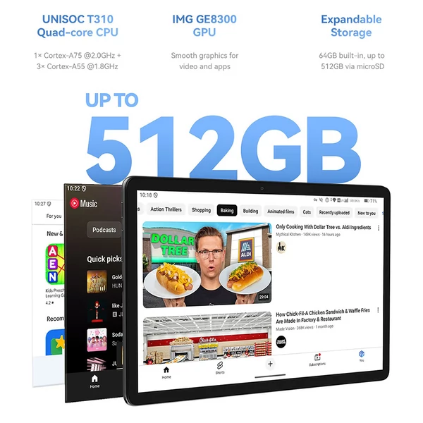 ALLDOCUBE iPlay 70 SE gyerek tablet tokkal, 10.1" IPS, 3GB/64GB, Android 15, Dual 4G LTE, WiFi 6, 5500mAh akkumulátor - Szürke