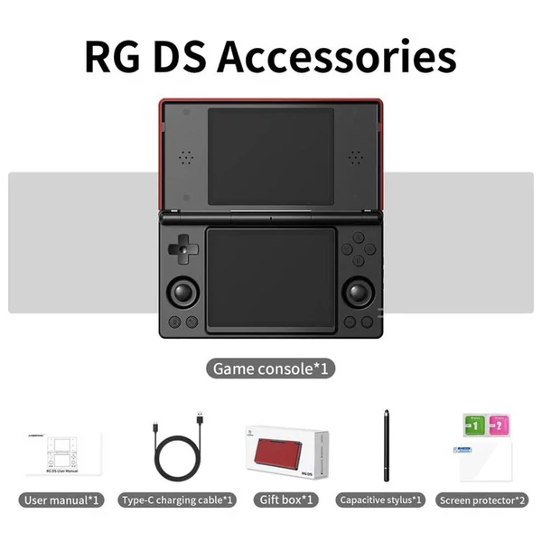 ANBERNIC RG DS képernyős kézikonzol, 4" IPS érintőkijelző, 256GB, Android 14, RK3568, 3GB RAM, 20+ emulátor, 6 óra üzemidő - Fekete piros