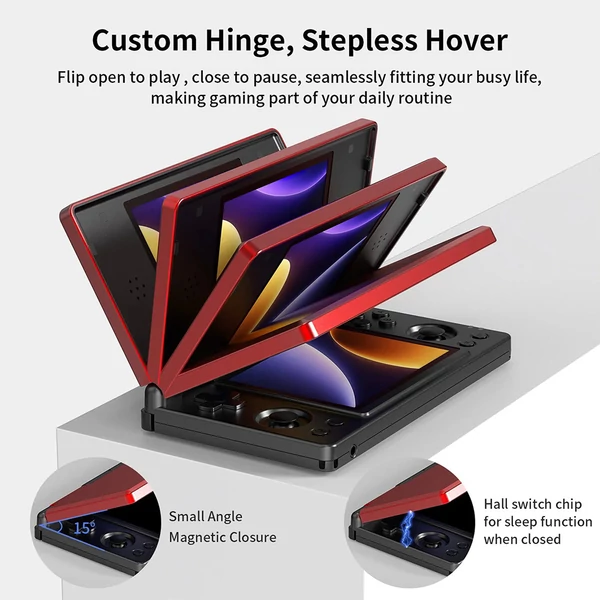 ANBERNIC RG DS képernyős kézikonzol, 4" IPS érintőkijelző, 256GB, Android 14, RK3568, 3GB RAM, 20+ emulátor, 6 óra üzemidő - Fekete piros