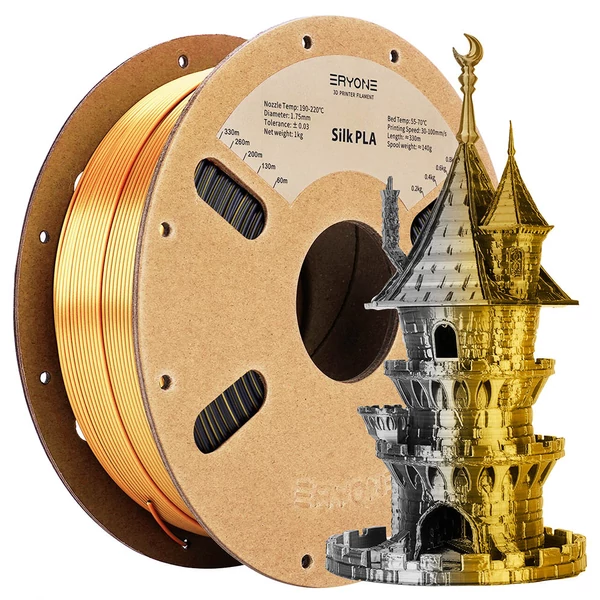 5kg ERYONE Dual Color Silk PLA Filament szett – 5x1kg kétoldalú selyemfényű 3D nyomtatószál (Fekete-Piros, Arany, Lila-Zöld, Kék kombinációk)