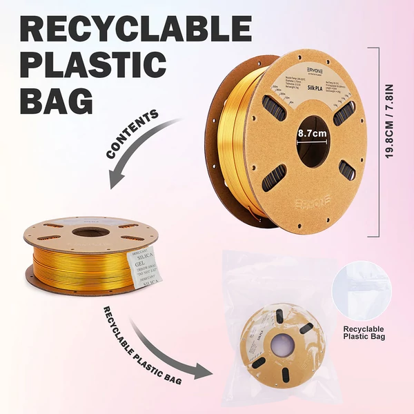 5kg ERYONE Dual Color Silk PLA Filament szett – 5x1kg kétoldalú selyemfényű 3D nyomtatószál (Fekete-Piros, Arany, Lila-Zöld, Kék kombinációk)