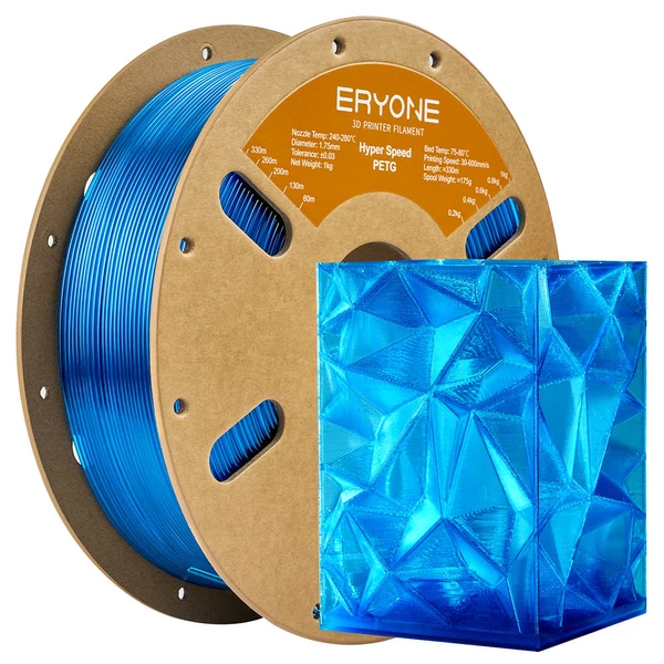 5 kg ERYONE nagy sebességű PETG 3D nyomtató filament csomag – 2 kg átlátszó kék + 2 kg sárga + 1 kg átlátszó piros