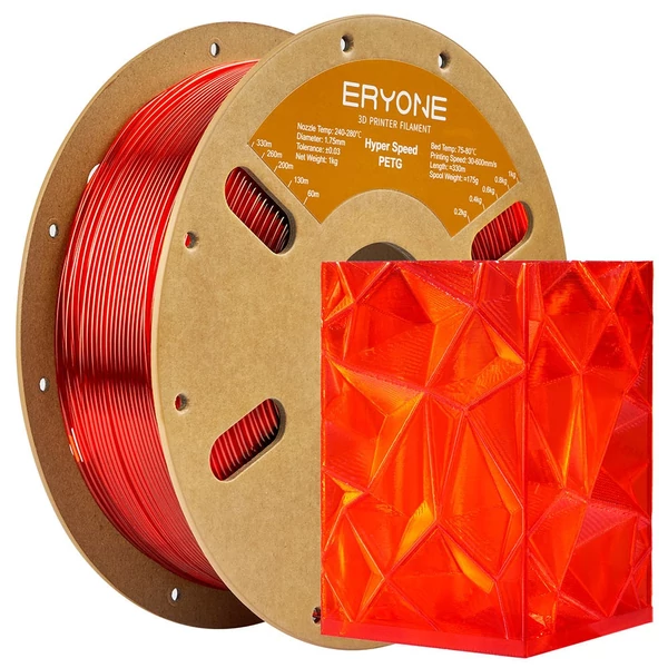 5 kg ERYONE nagy sebességű PETG 3D nyomtató filament csomag – 2 kg átlátszó kék + 2 kg sárga + 1 kg átlátszó piros