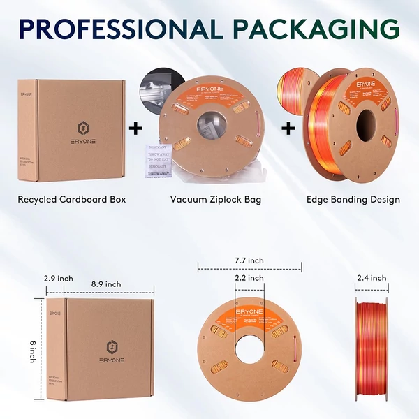 ERYONE nagy sebességű selyemfényű tri-color PLA 3D nyomtató filament 1 kg - piros/lila/arany