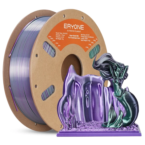 5kg ERYONE High Speed Silk PLA Filament csomag - 4 színű selyemfényű válogatás (Cold Flame, Metallic Frenzy, Royal Essence, Aurora Dream)