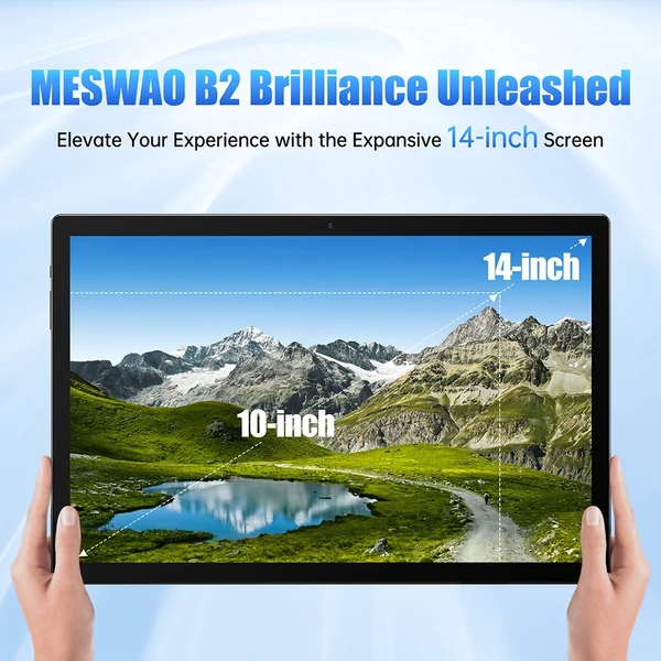 MESWAO B2 tablet 14” 1920×1200 IPS kijelzővel, 6GB RAM, 128GB tárhely, Android 13, Wi‑Fi 5, BT 5.0, 10000mAh, 32+5MP, 4 hangszóró - szürke