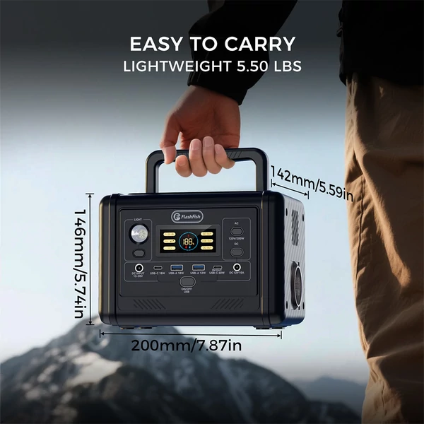 Flashfish T200 hordozható erőmű: 200W/153.6Wh LiFePO4 akku, tiszta szinuszos AC, 60W PD gyorstöltés, napelemes generátor kempingezéshez