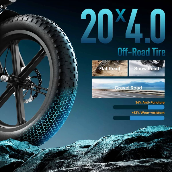 URLIFE T5 elektromos kerékpár 750W, 48V 13Ah, 20x4” ballonos gumik, 45 km/h, 125 km hatótáv, összteleszkóp, Shimano 7 - Kék