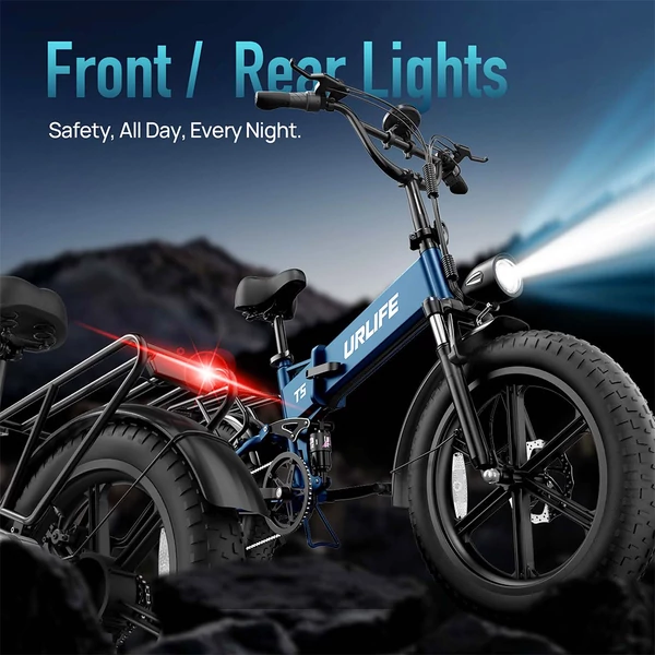 URLIFE T5 elektromos kerékpár 750W, 48V 13Ah, 20x4” ballonos gumik, 45 km/h, 125 km hatótáv, összteleszkóp, Shimano 7 - Kék