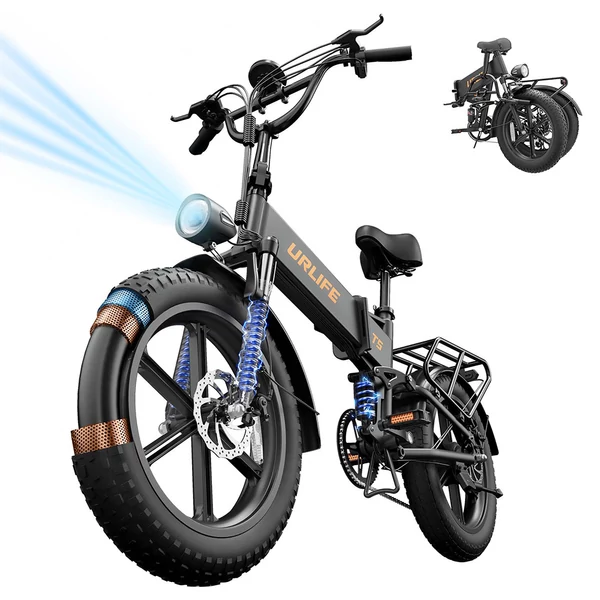 URLIFE T5 elektromos kerékpár 750W, 48V 13Ah, 20x4” ballonos gumik, 45 km/h, 125 km hatótáv, összteleszkóp, Shimano 7 - Fekete