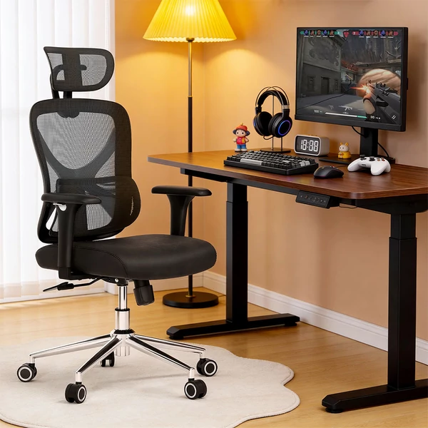 ACGAM CG-5345M ergonomikus irodai szék, 90–130° dönthető háttámla, 3D kartámasz, fejtámla, deréktámasz, hálós, memóriahab, 150 kg